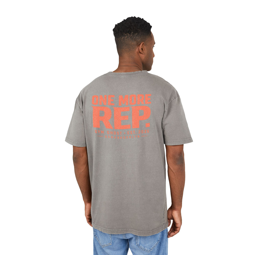 GYM GHOST Acid Wash Oversize T-Shirt – Asphalt & Orange "One More Rep" | Gym & Streetwear
