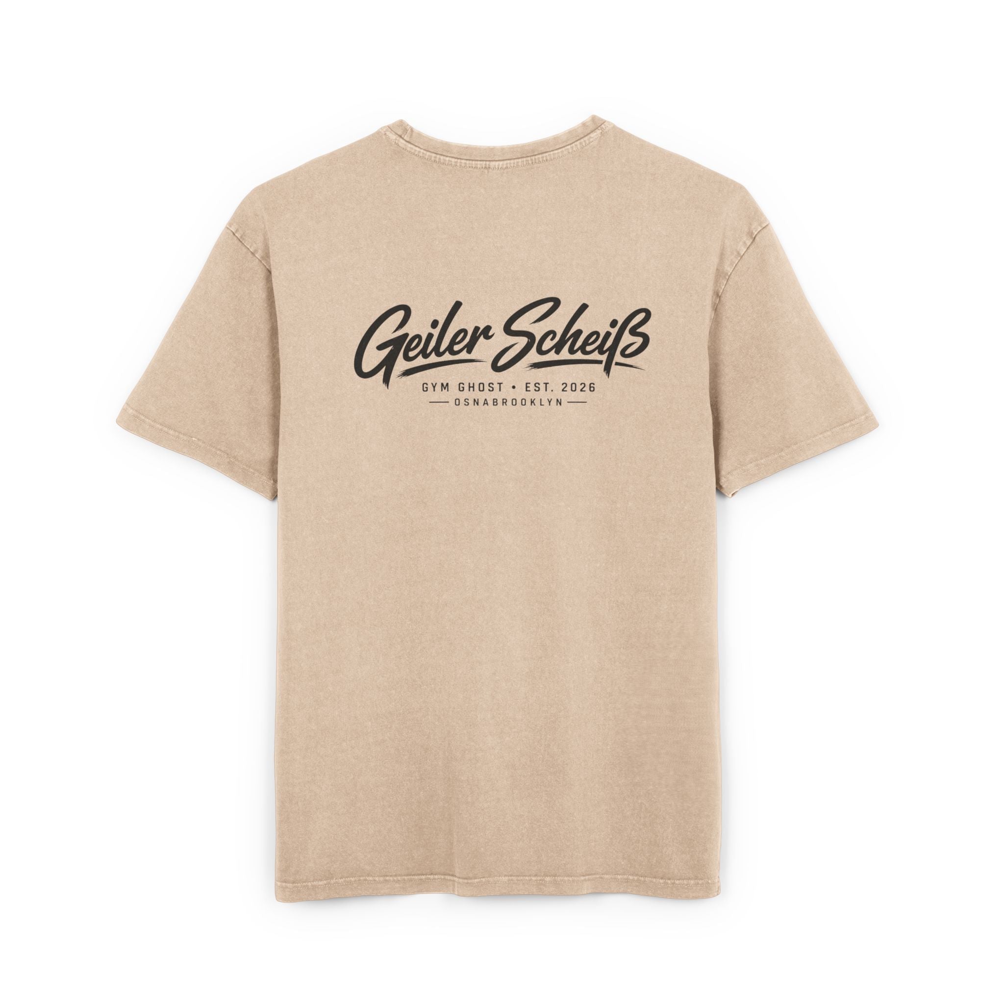GYM GHOST Acid Wash Oversize T-Shirt – Union Beige & Black "Geiler Scheiss" | Gym & Streetwear