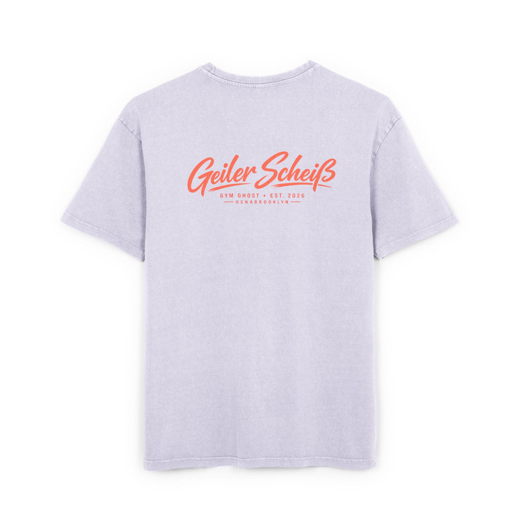 GYM GHOST Acid Wash Oversize T-Shirt – Soft Lilac & Lachs "Geiler Scheiss" | Gym & Streetwear