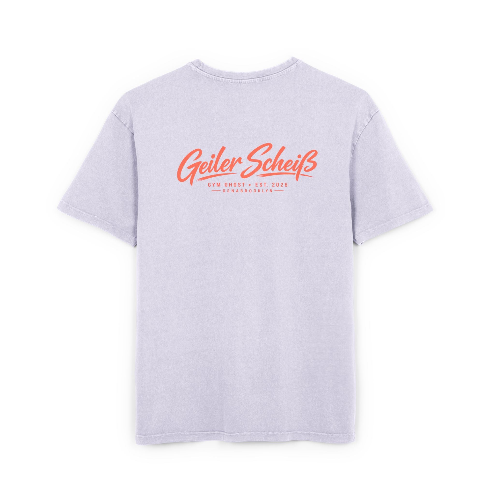 GYM GHOST Acid Wash Oversize T-Shirt – Soft Lilac & Lachs "Geiler Scheiss" | Gym & Streetwear
