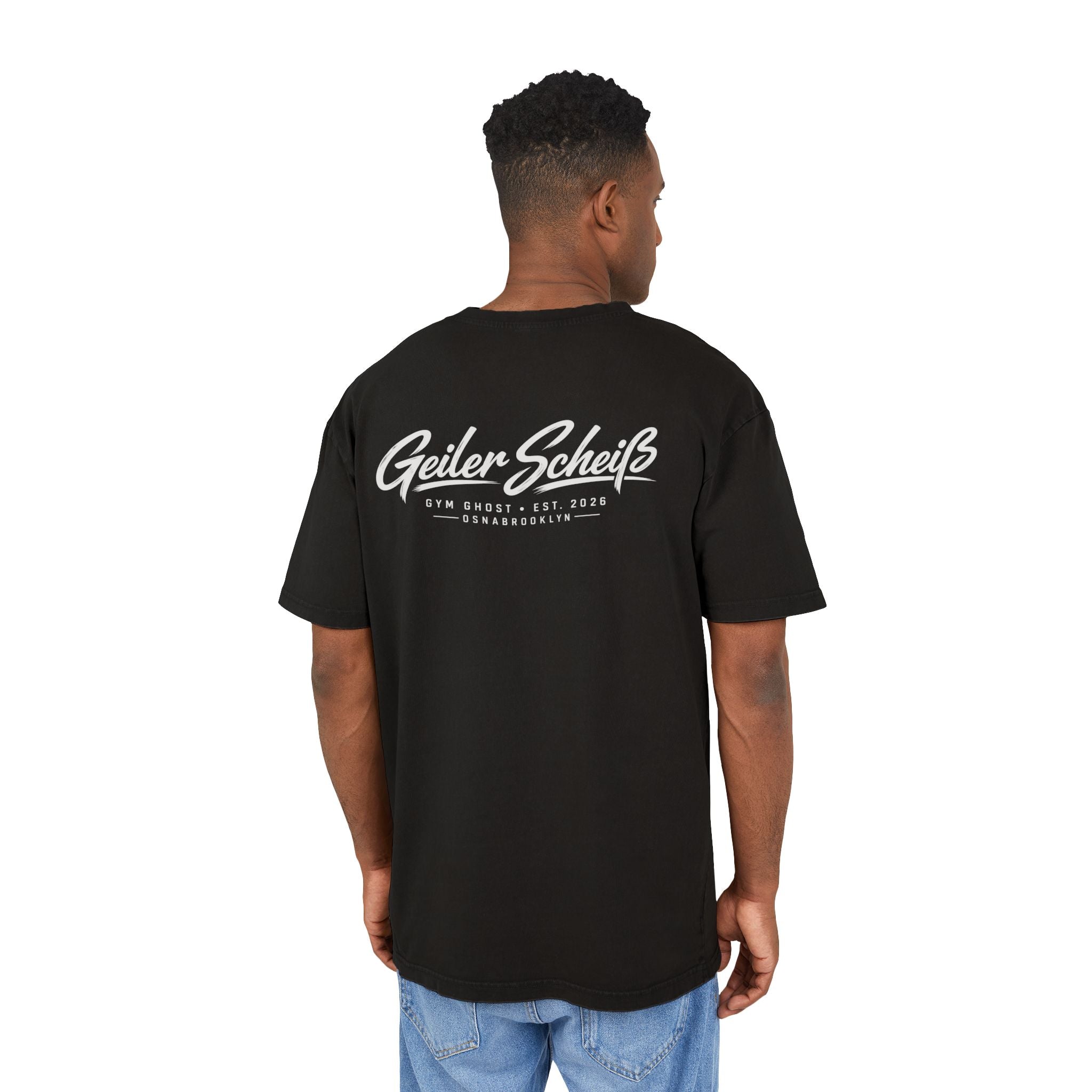 GYM GHOST Acid Wash Oversize T-Shirt – Black & White "Geiler Scheiss" | Gym & Streetwear