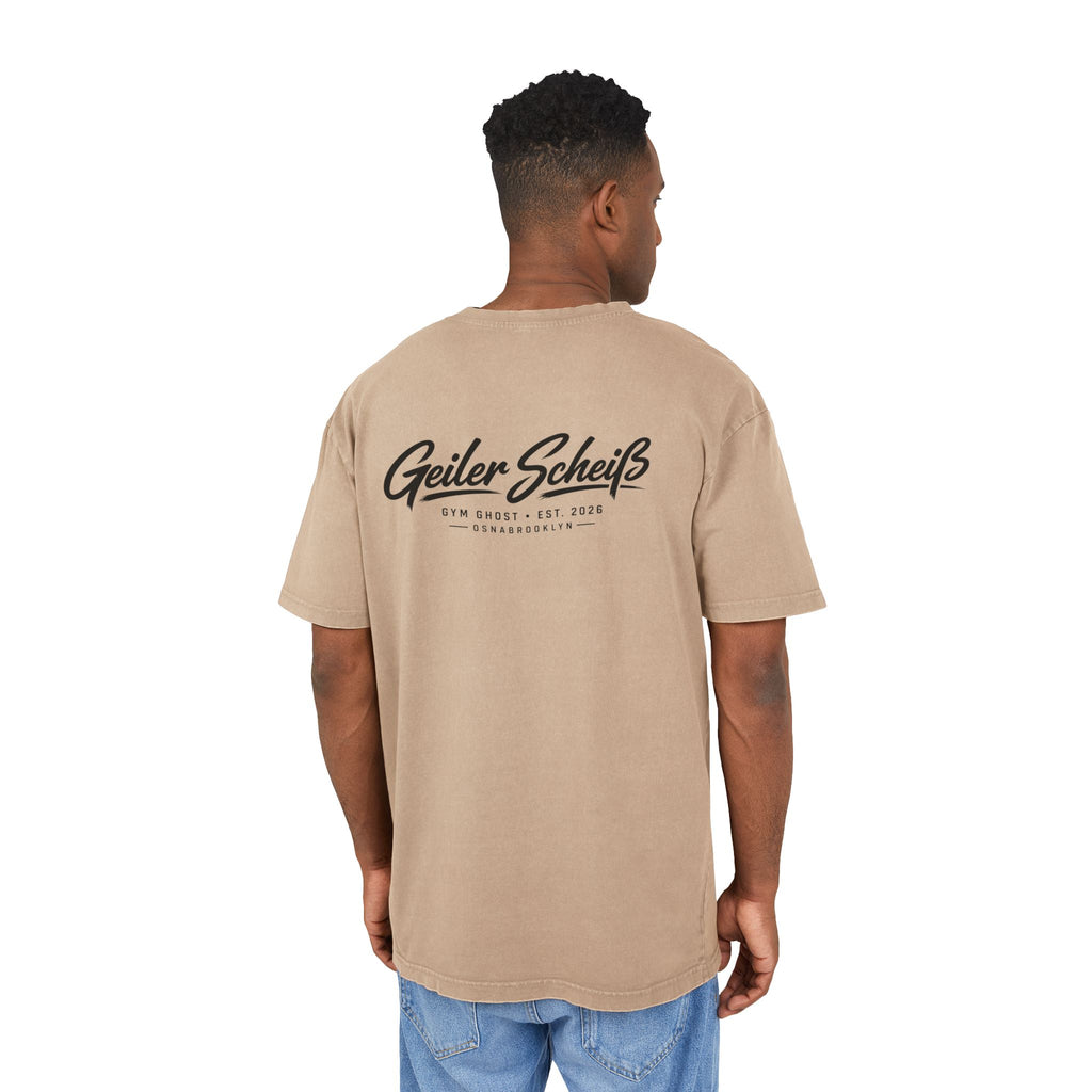 GYM GHOST Acid Wash Oversize T-Shirt – Union Beige & Black "Geiler Scheiss" | Gym & Streetwear