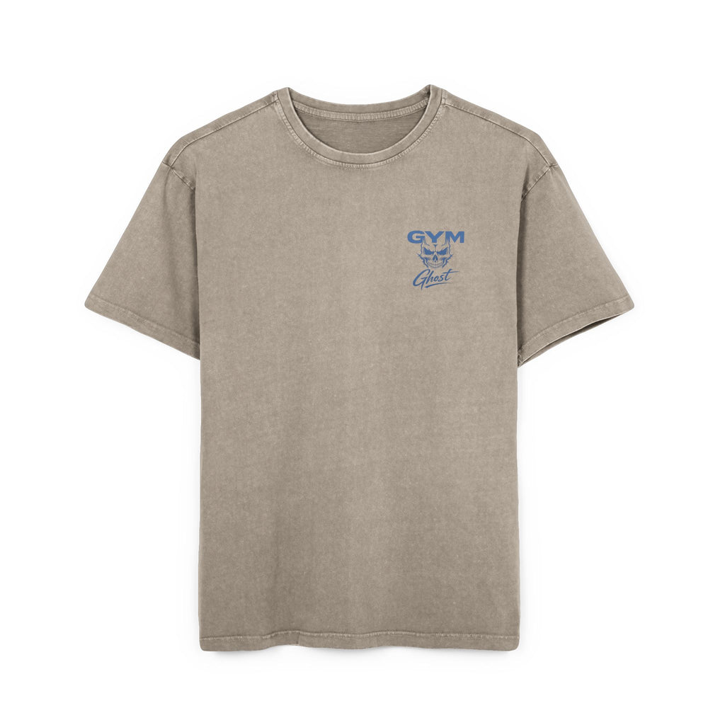 GYM GHOST Acid Wash Oversize T-Shirt – Khaki & Blue "Geiler Scheiss" | Gym & Streetwear