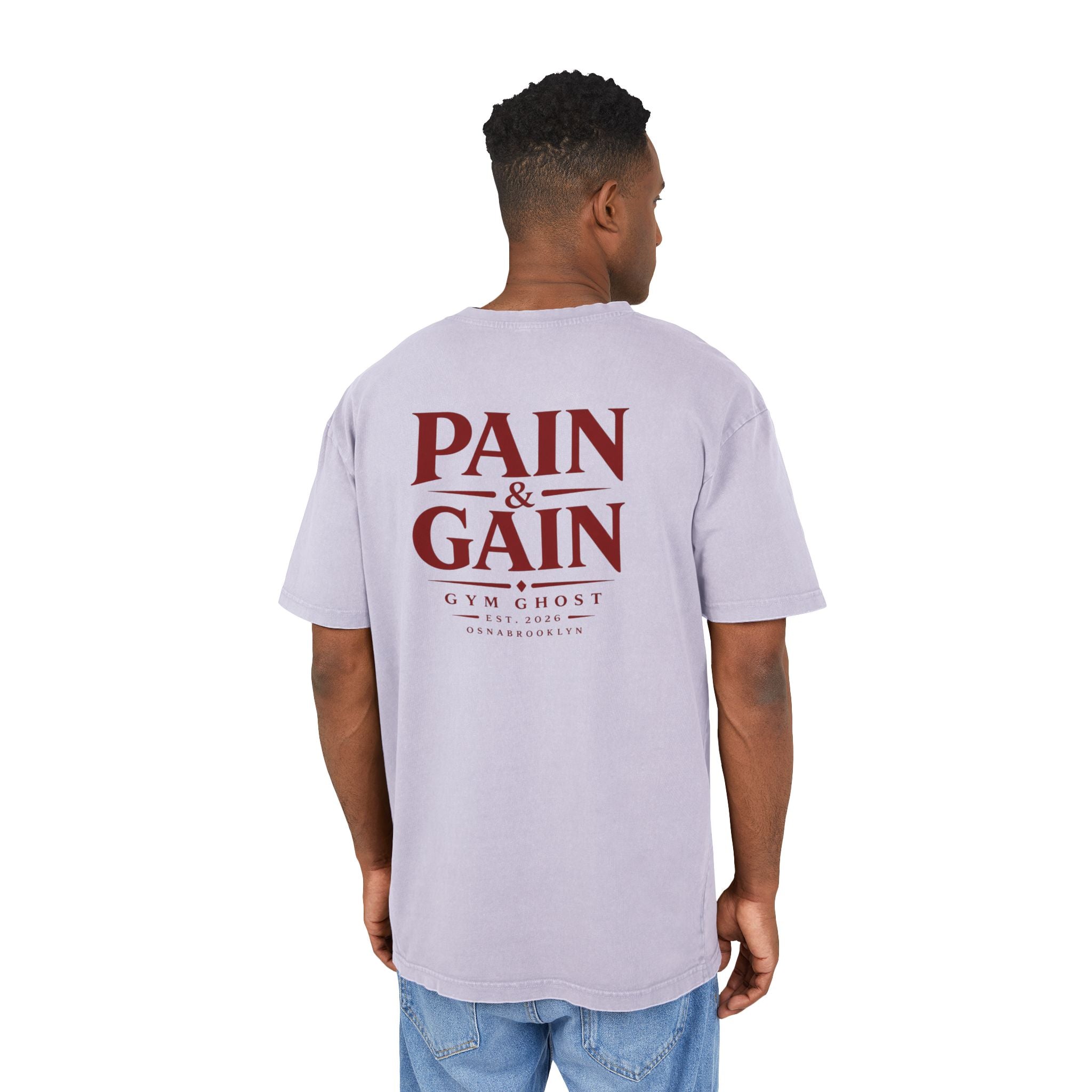 GYM GHOST Acid Wash Oversize T-Shirt – Soft Lilac & Burgund "Pain & Gain" | Gym & Streetwear
