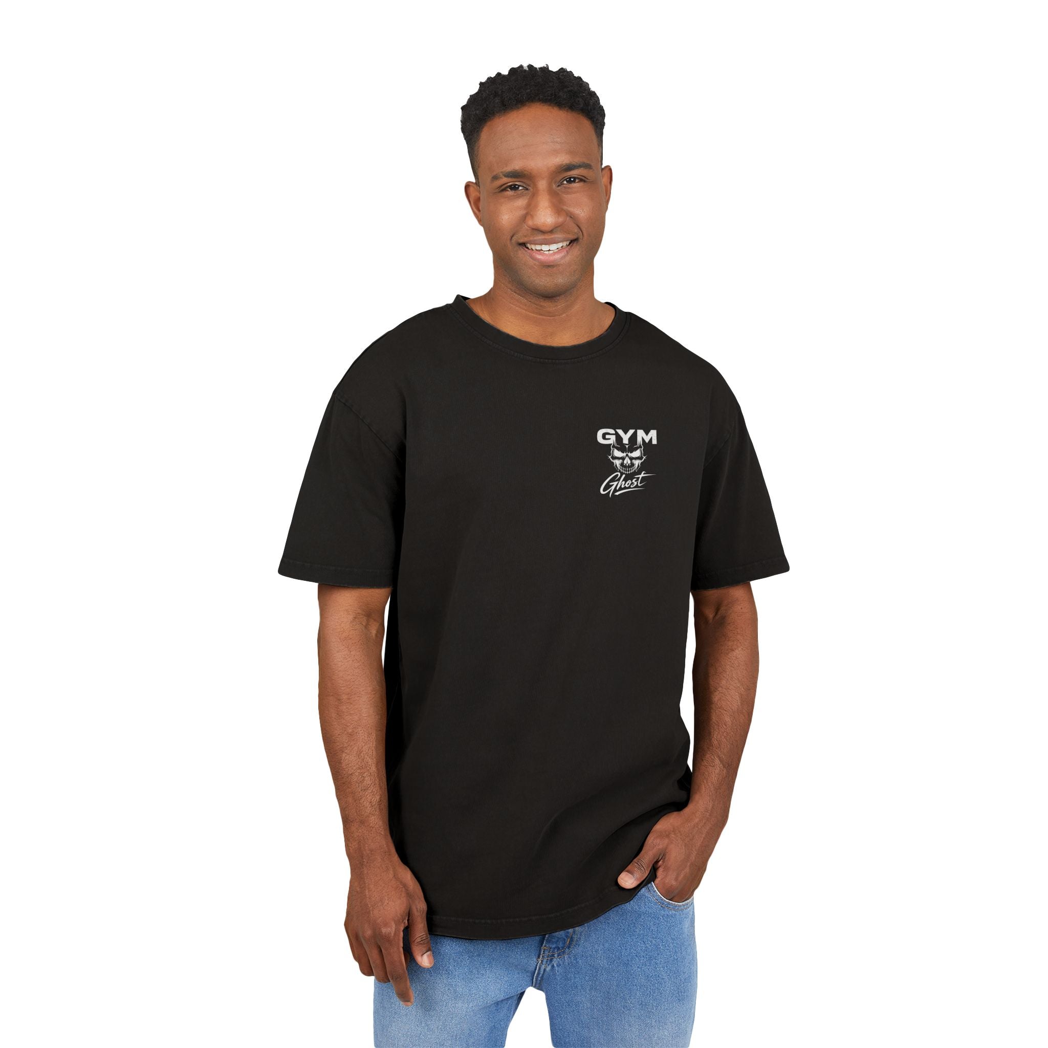 GYM GHOST Acid Wash Oversize T-Shirt – Black & White "One More Rep" | Gym & Streetwear