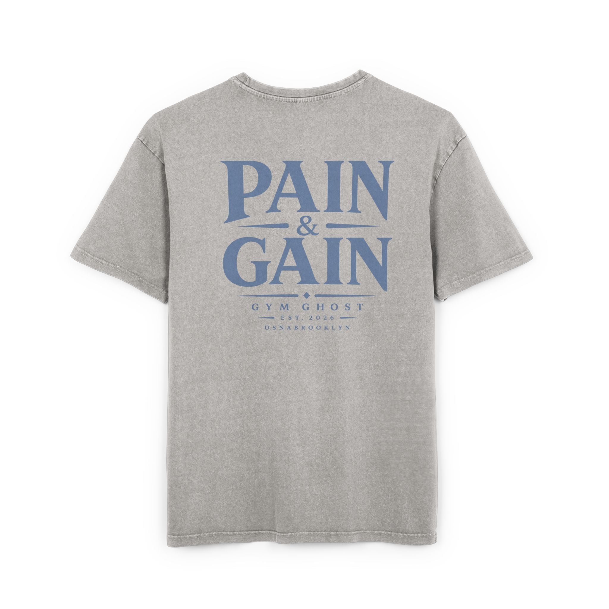 GYM GHOST Acid Wash Oversize T-Shirt – Asphalt & Blue "Pain & Gain" | Gym & Streetwear