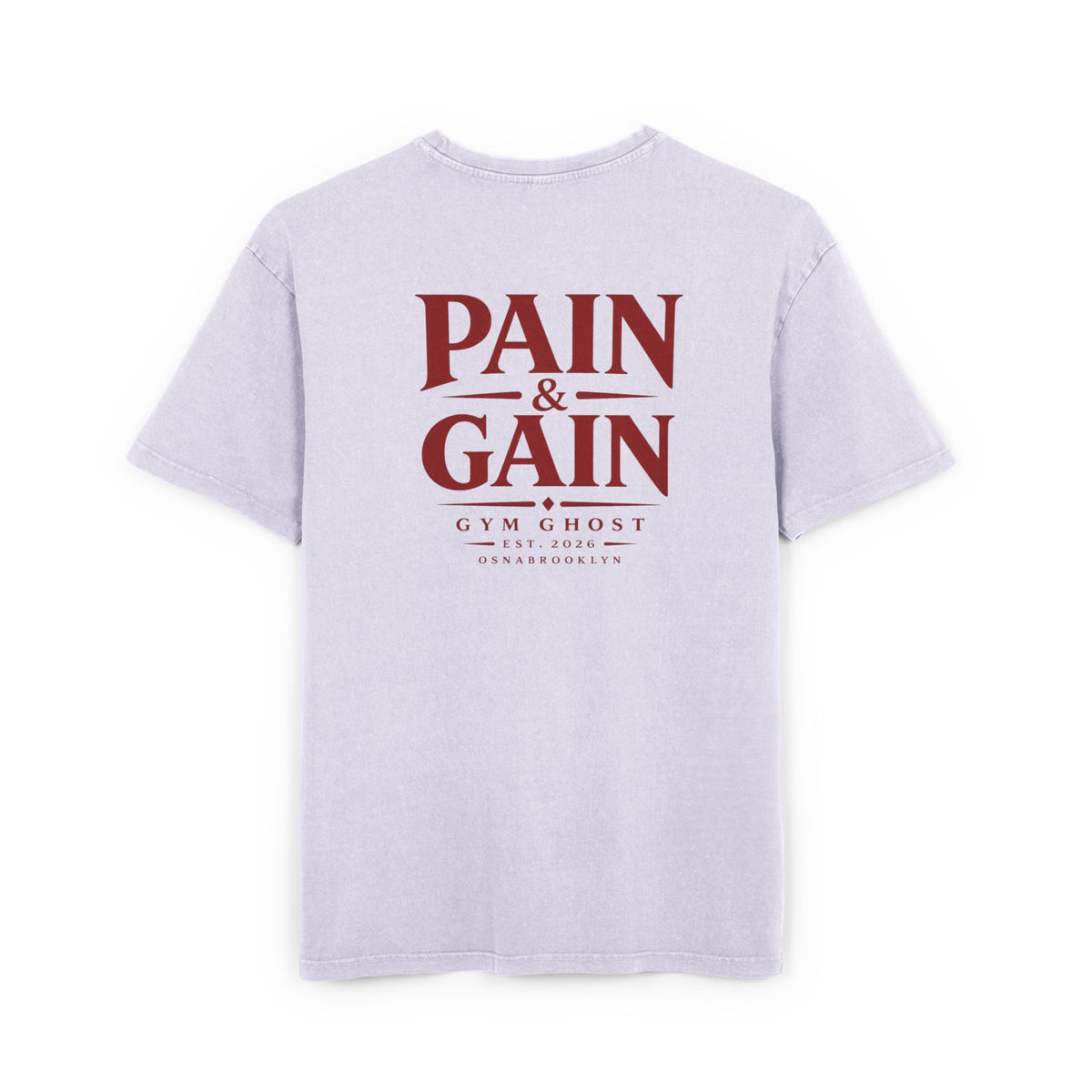 GYM GHOST Acid Wash Oversize T-Shirt – Soft Lilac & Burgund "Pain & Gain" | Gym & Streetwear
