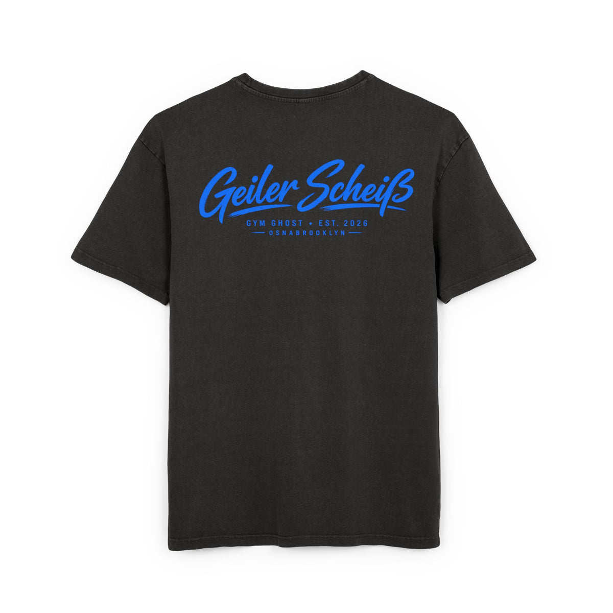 GYM GHOST Acid Wash Oversize T-Shirt – Black & Blue "Geiler Scheiss" | Gym & Streetwear