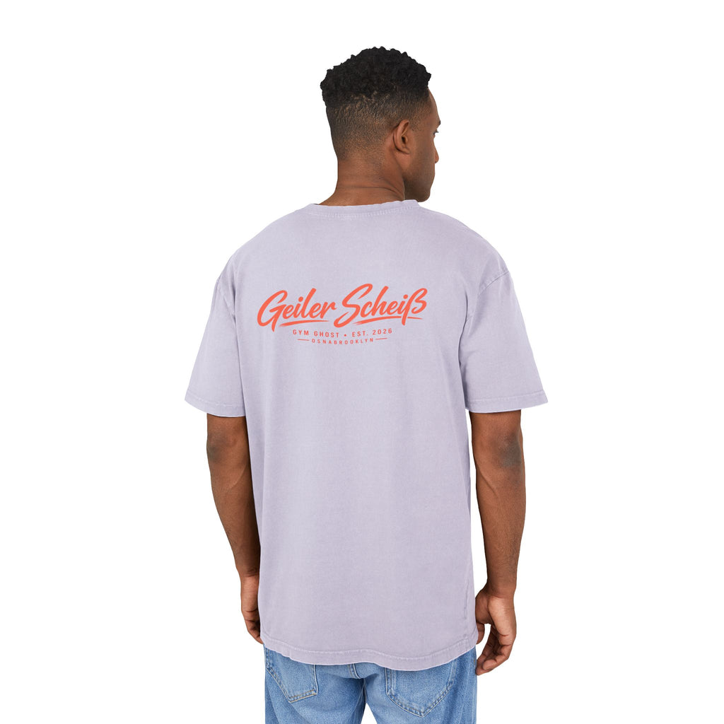 GYM GHOST Acid Wash Oversize T-Shirt – Soft Lilac & Lachs "Geiler Scheiss" | Gym & Streetwear