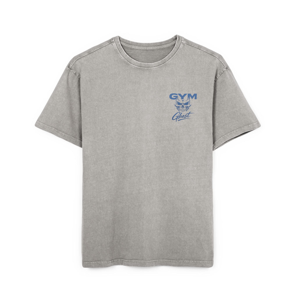 GYM GHOST Acid Wash Oversize T-Shirt – Asphalt & Blue "Pain & Gain" | Gym & Streetwear