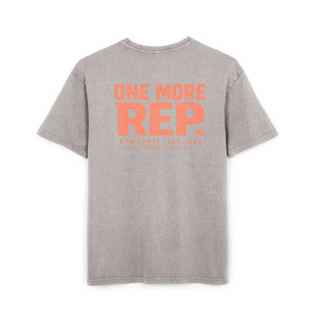 GYM GHOST Acid Wash Oversize T-Shirt – Asphalt & Orange "One More Rep" | Gym & Streetwear