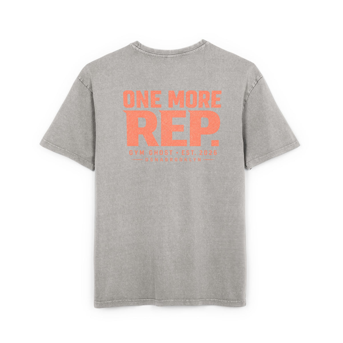 GYM GHOST Acid Wash Oversize T-Shirt – Asphalt & Orange "One More Rep" | Gym & Streetwear