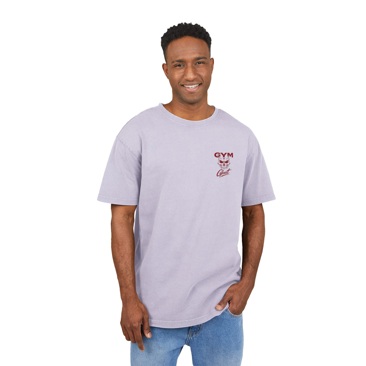 GYM GHOST Acid Wash Oversize T-Shirt – Soft Lilac & Burgund "Pain & Gain" | Gym & Streetwear