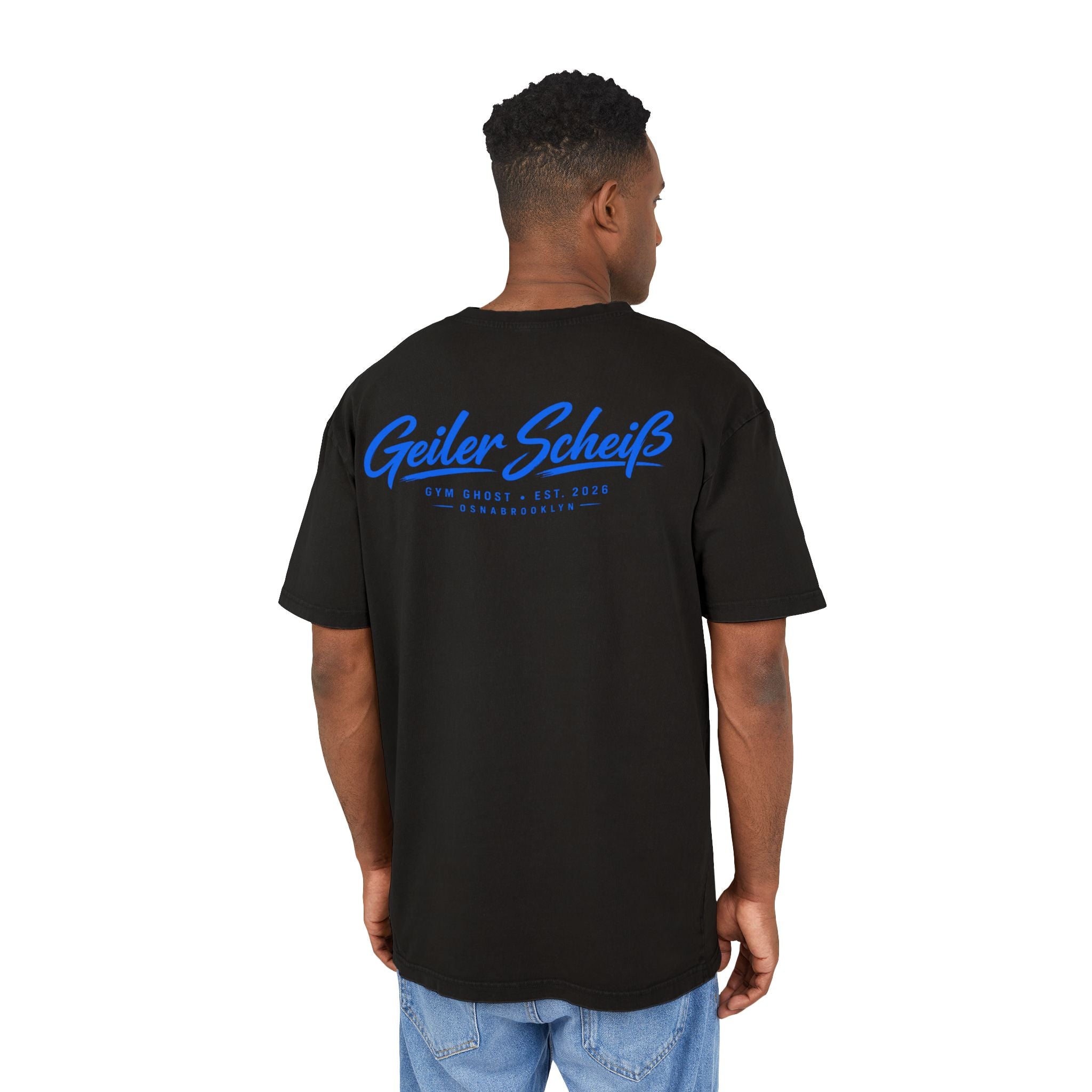 GYM GHOST Acid Wash Oversize T-Shirt – Black & Blue "Geiler Scheiss" | Gym & Streetwear