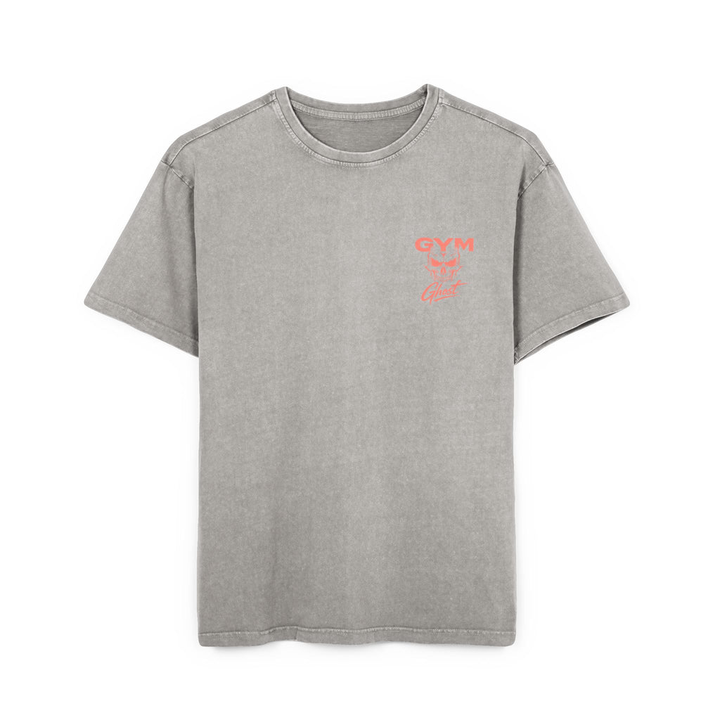 GYM GHOST Acid Wash Oversize T-Shirt – Asphalt & Orange "One More Rep" | Gym & Streetwear