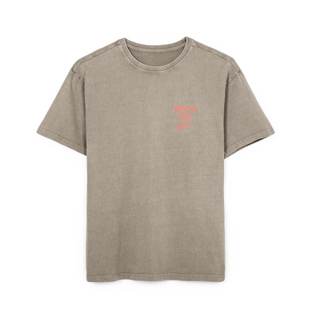GYM GHOST Acid Wash Oversize T-Shirt – Khaki & Orange "Pain & Gain" | Gym & Streetwear