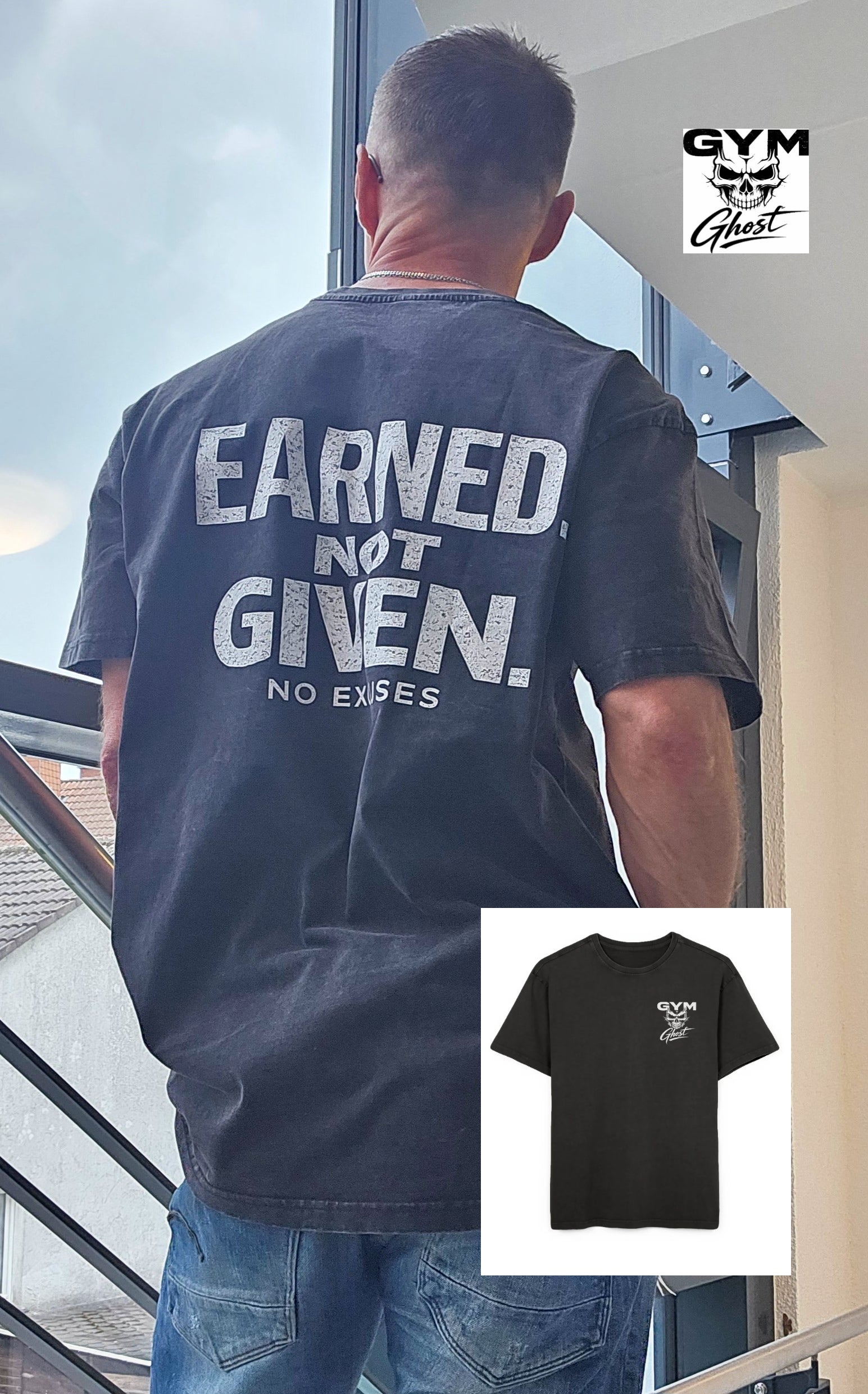 GYM GHOST Acid Wash Oversize T-Shirt – Schwarz | Gym & Streetwear