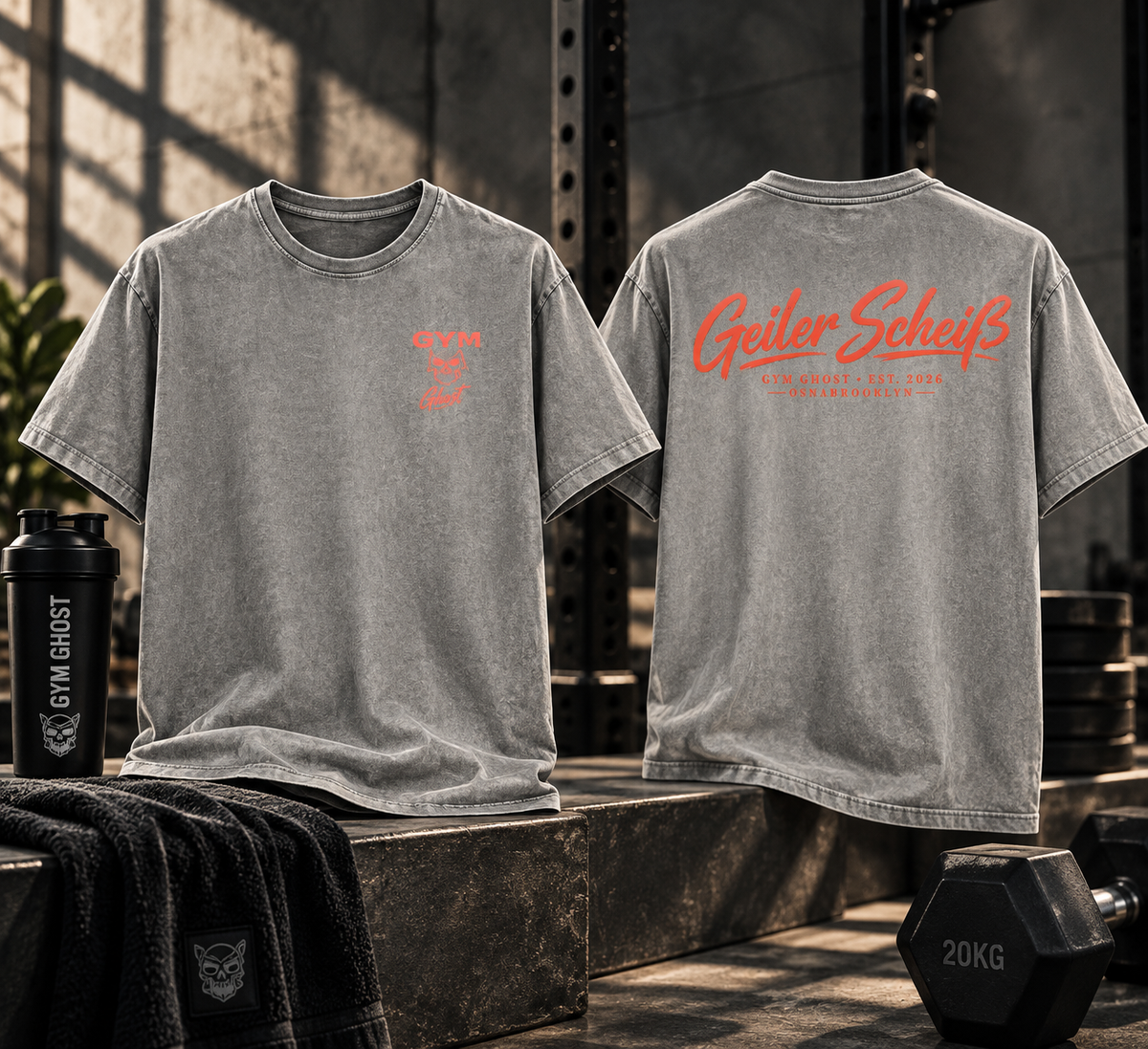 Oversize Tee Gym Ghost Asphalt & Orange "Geiler Scheiß" unisex