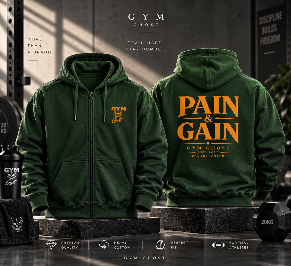 Ghost Zipper Green "Pain&Gain" Unisex