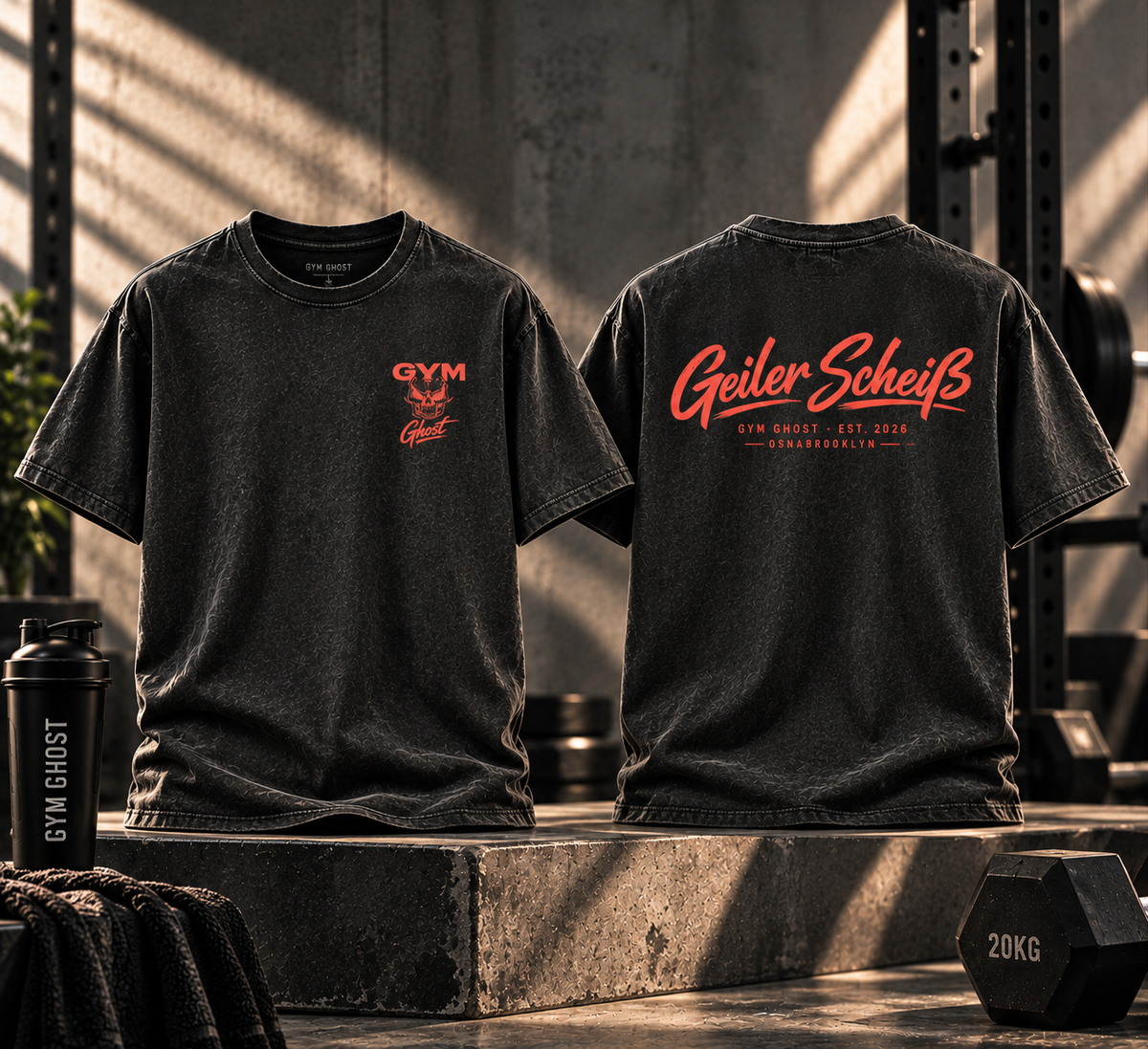 Oversize Tee Gym Ghost Black & Orange "Geiler Scheiß" unisex