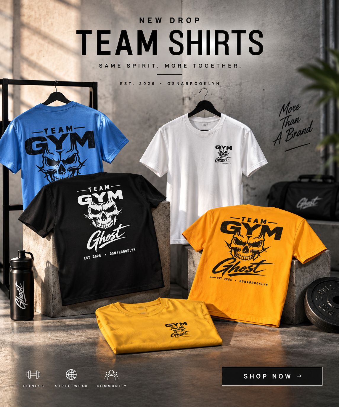 Team Gym Ghost Shirt schwarzer print Unisex 100% Baumwolle viele Farben