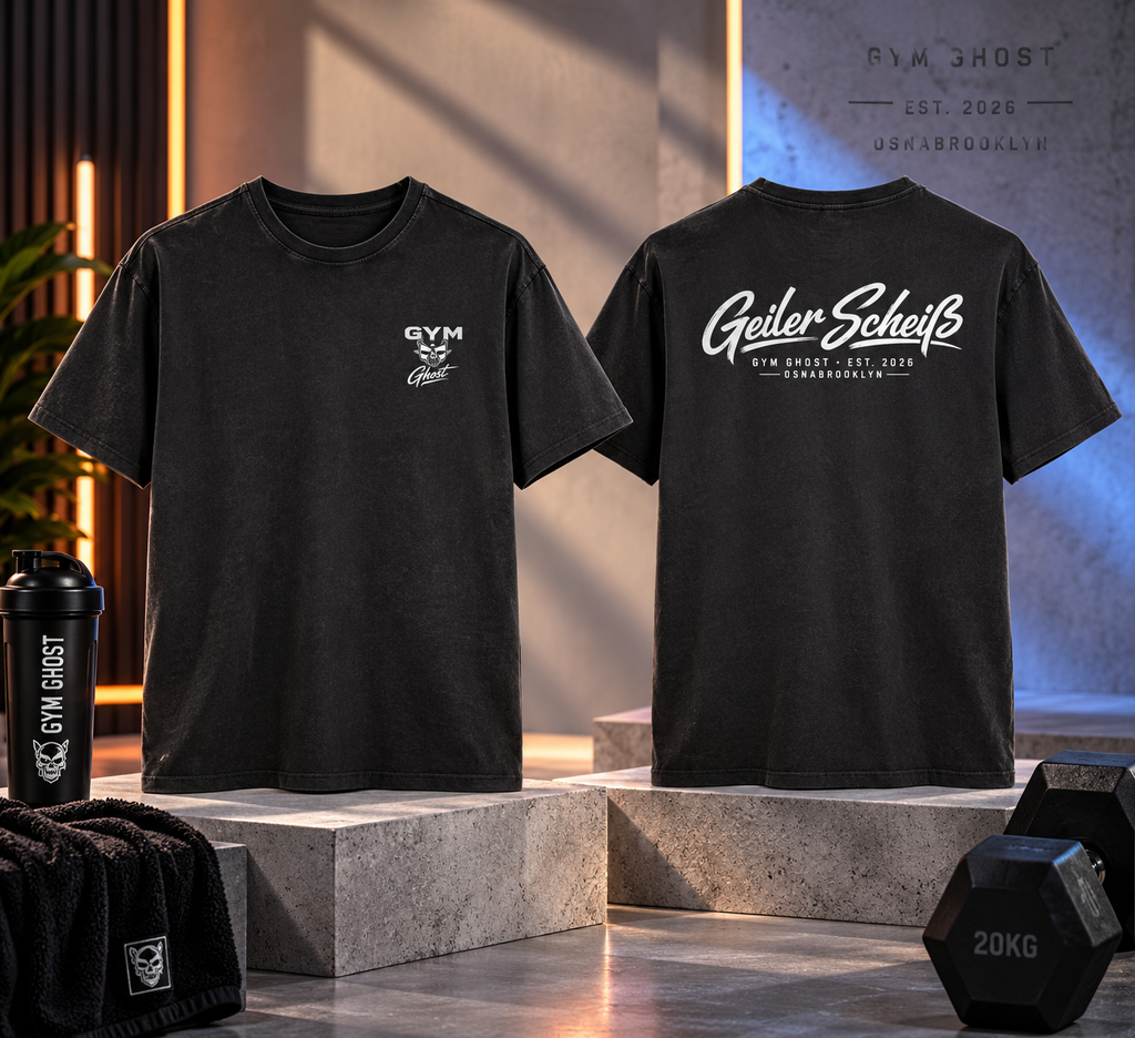 GYM GHOST Acid Wash Oversize T-Shirt – Black & White "Geiler Scheiss" | Gym & Streetwear