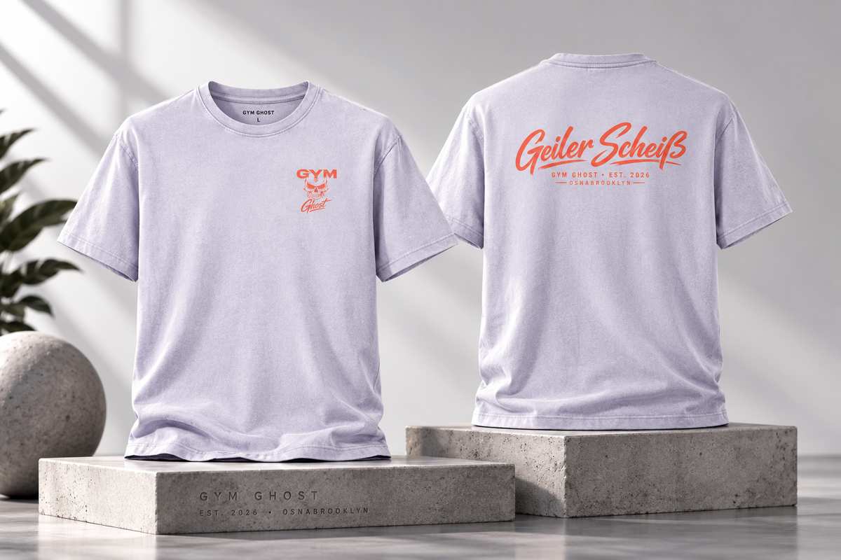 GYM GHOST Acid Wash Oversize T-Shirt – Soft Lilac & Lachs "Geiler Scheiss" | Gym & Streetwear