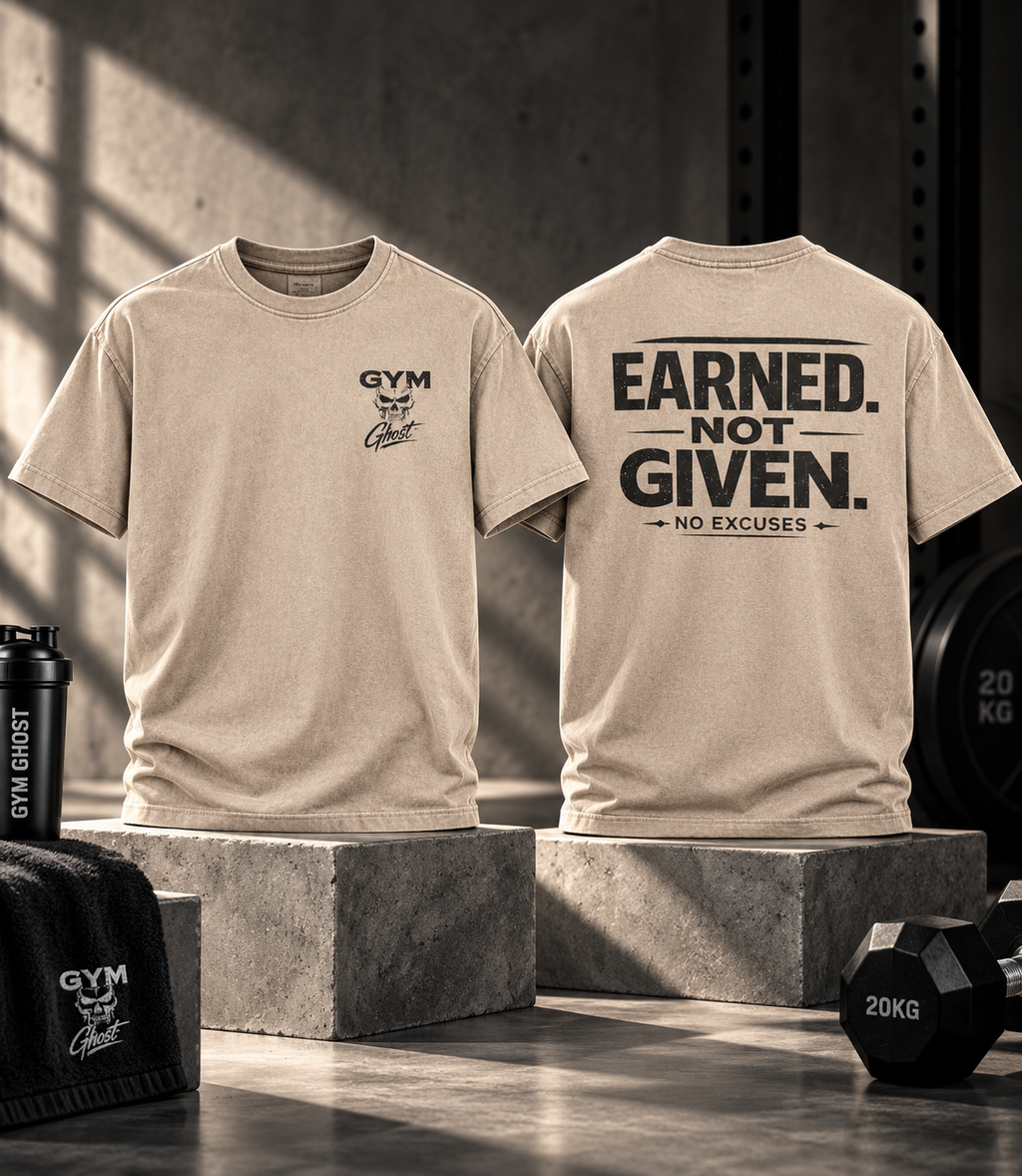 GYM GHOST Acid Wash Oversize T-Shirt – Union Beige & Black "Geiler Scheiss" | Gym & Streetwear
